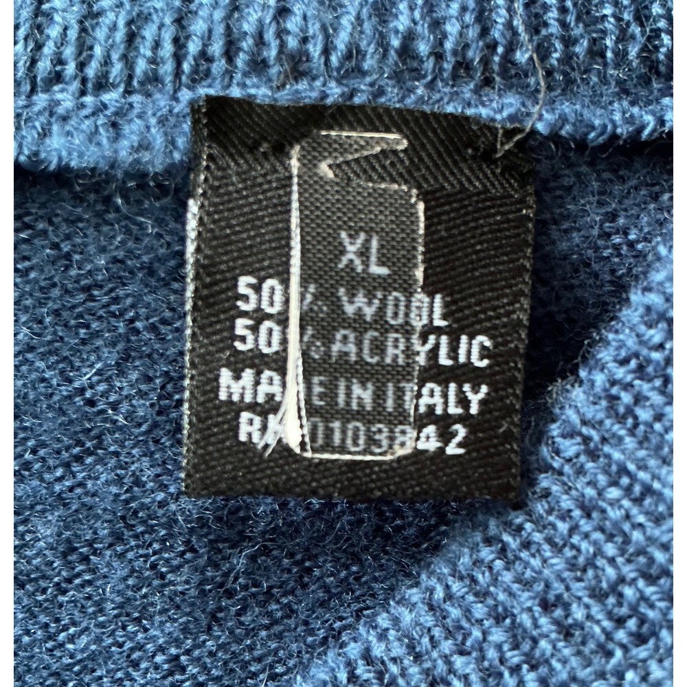 Linea Rosso Signature Designer Mens Blue V Neck Sweater XL Wool Blend Italy - Picture 6 of 9